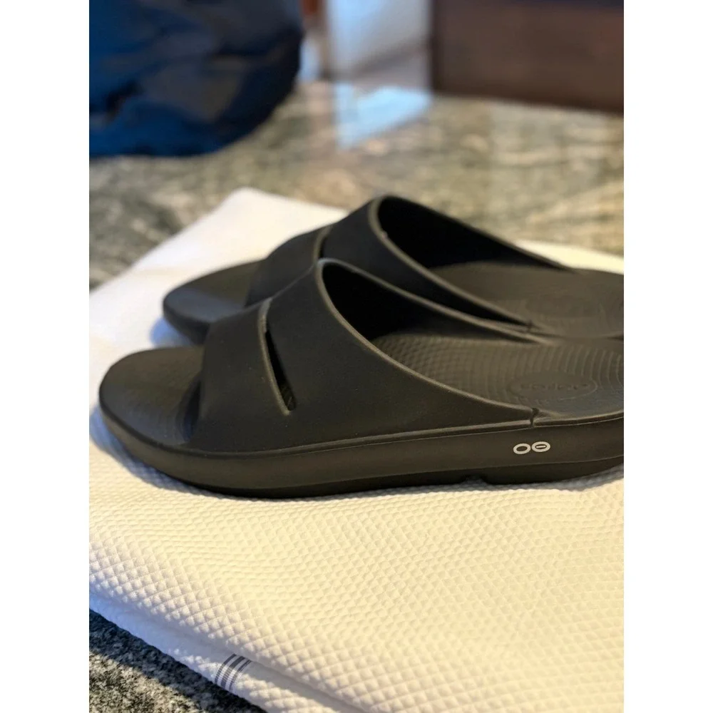 OOFOS OOAH Slides Mens Size M13‎ W15 EU 46 Black Comfort Recovery Sandals